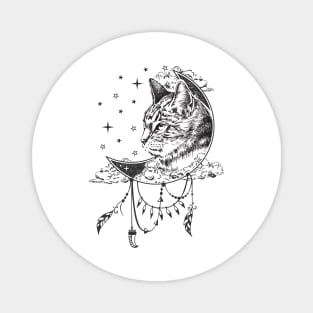 Boho Drawing Cat Face Illustrator Magnet